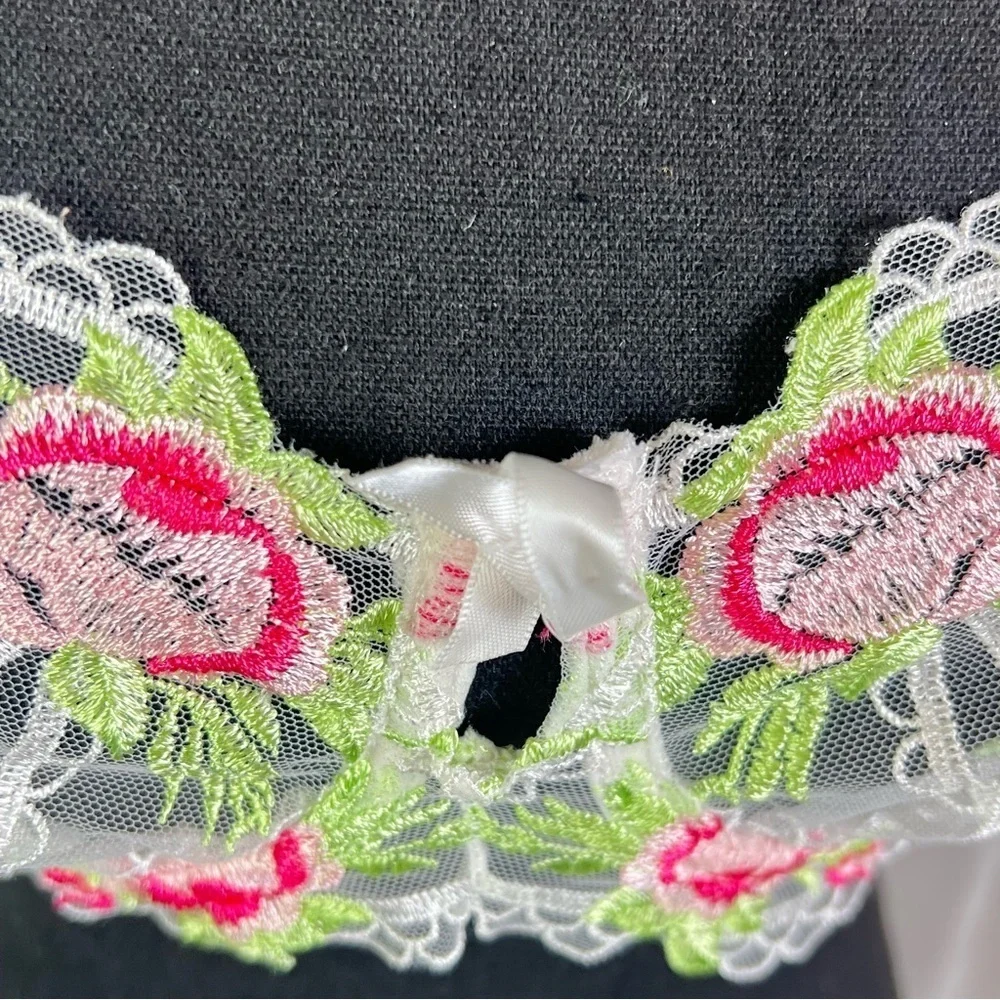 Romantic Sheer White Floral Lace Bra – XS/S – Cottagecore Lingerie